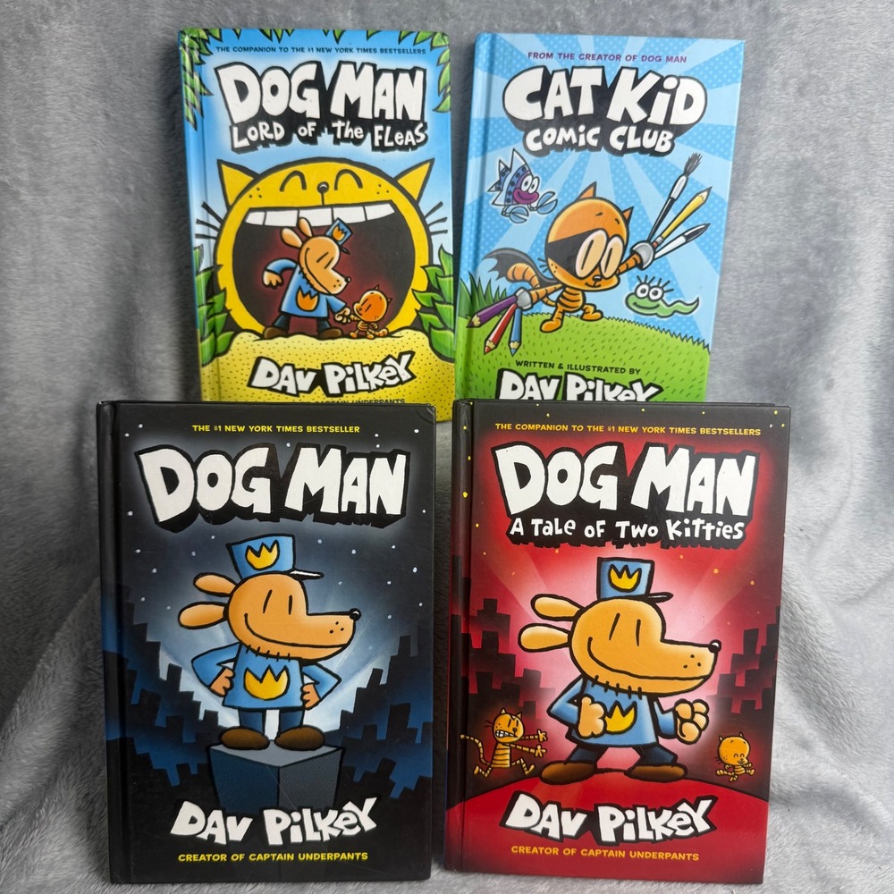 Dav Pilkey Dog Man Cat Kid Comic Club 4 Hardcover Book Set Graphic Novels